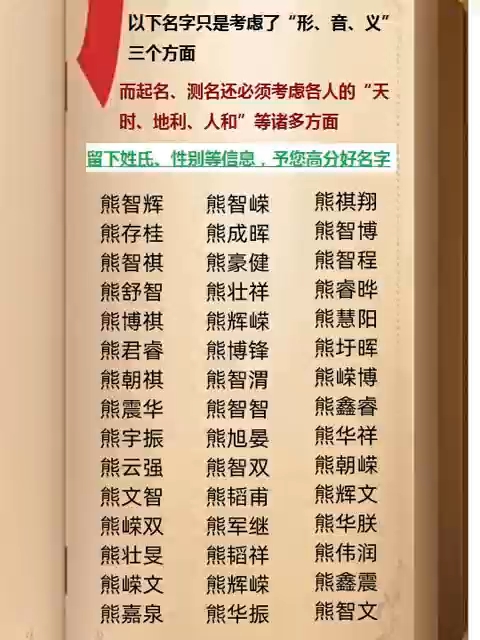 最新熊姓名字大全